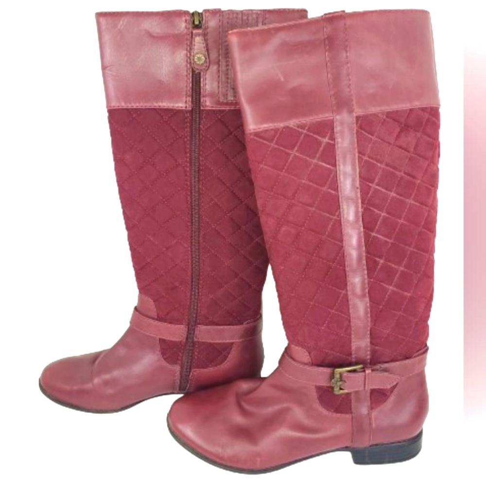 Isaac Mizrahi Tally Quilted Tall Leather Maroon Riding Boots